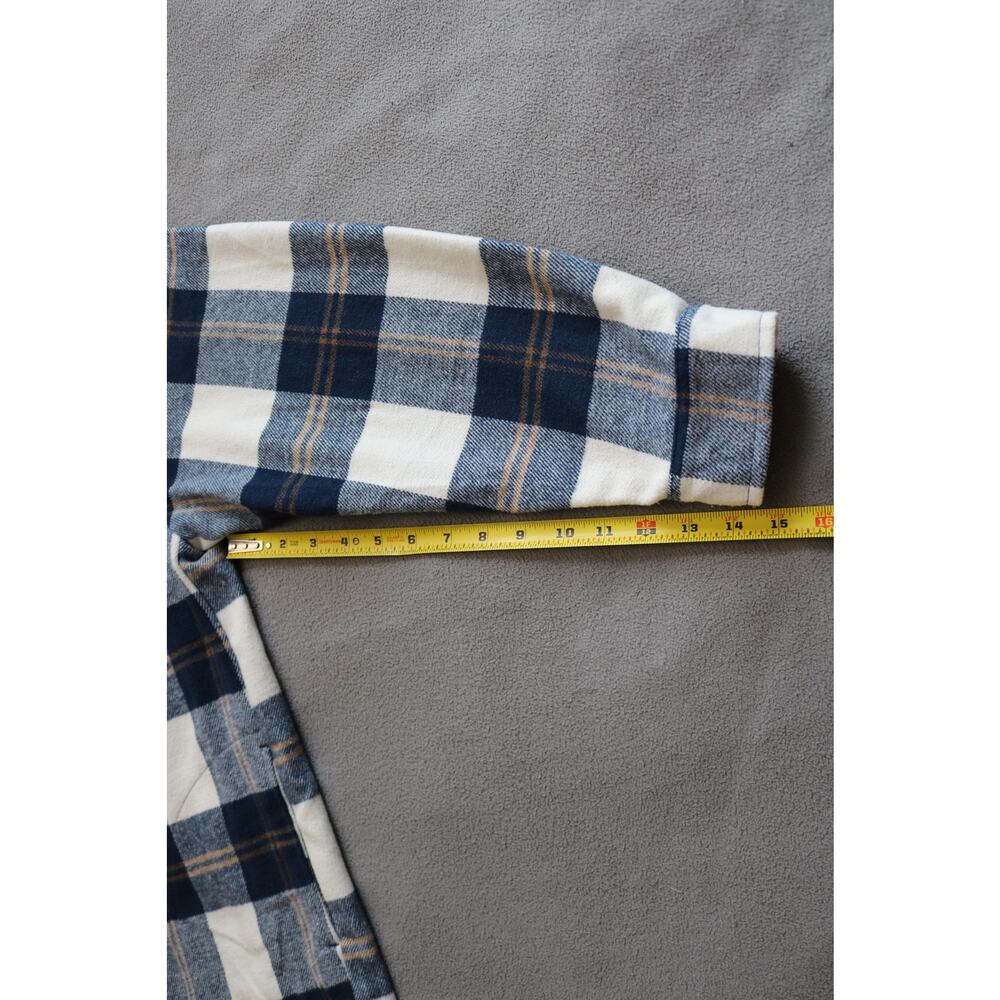 HFX Flannel Shirt Womens Medium Blue Brown White Plaid Flap Pockets Snap Buttons - Picture 9 of 16